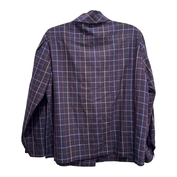 Vintage 80s Christian Dior Wool Turtleneck Button Down Shirt Retro Plaid Navy 14 - Picture 5 of 16